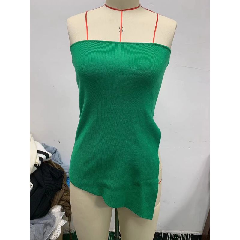 European and American New Sexy Strapless Solid Split Tube Top Top Sexy Knitted Chest Wrap Top