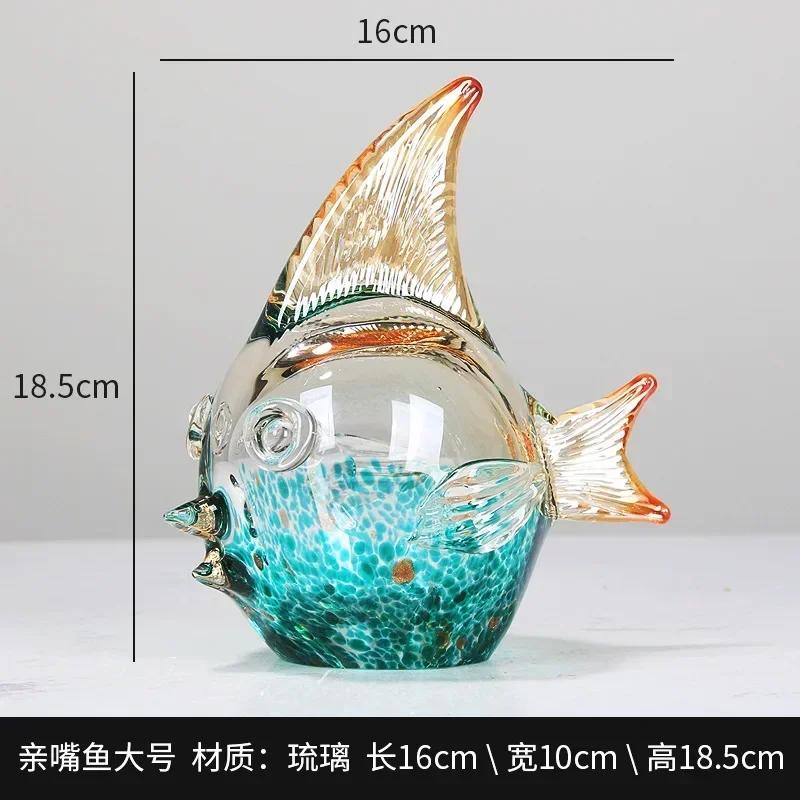 Glass Gradient Colorful Fish Statue Crystal Fish Figurine Sculpture Room Fish Tank Aesthetic Ornament Home Desk Decor