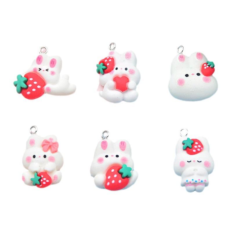 Colorful Resin Strawberry Rabbit Charm Earring & Keychain Accessory - DIY Jewelry