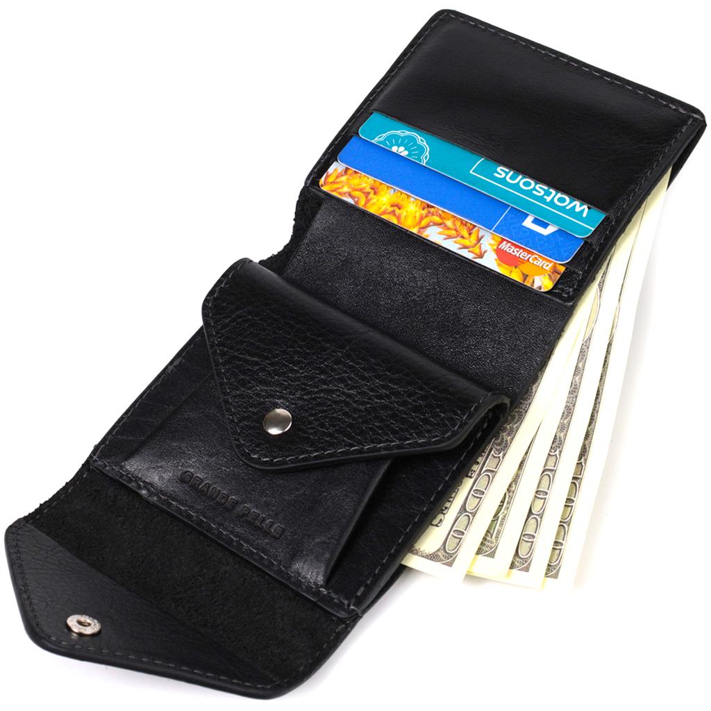 Original Wallet In Unisex Style Made of Glossy Genuine Leather GRANDE PELLE Wallet 16813 Black