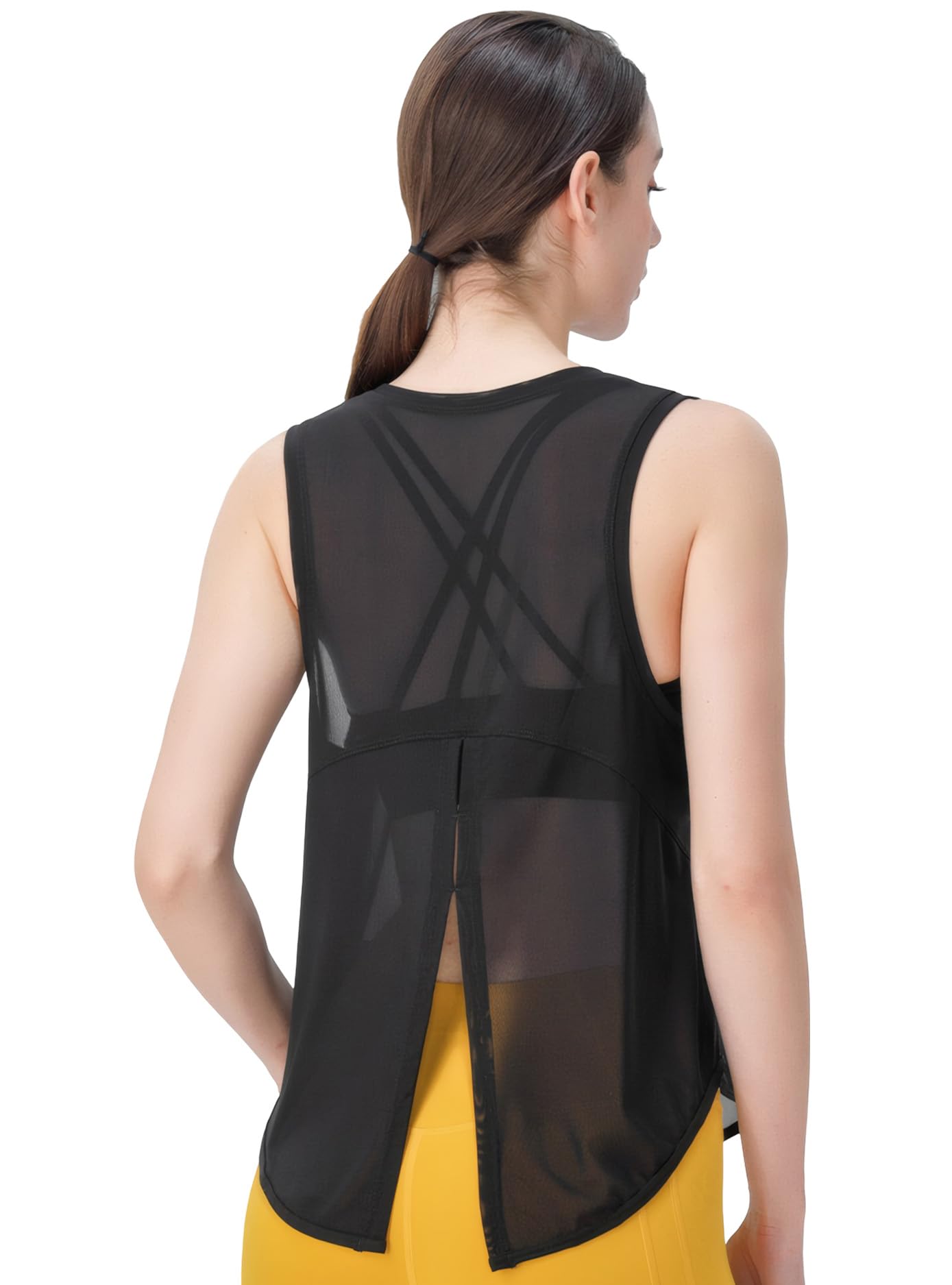 

Yuoku Sports Tank Yoga Back Stretch Women s Top, Wear, Sleeveless, See-Through Top, 2-Way Ribbon, Yoga, Fitness, Sheer, Quick-Drying, Lightweight, чёрный