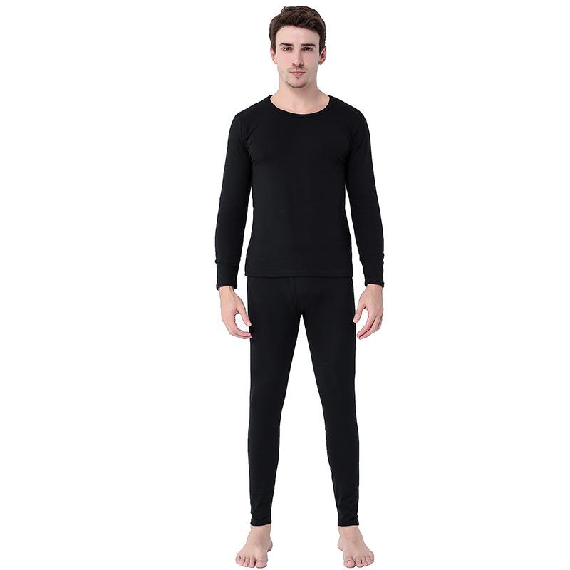 Men's Slim Fit Cotton Flannel Base Layer Set - Youth Round Neck Thin Autumn Underwear