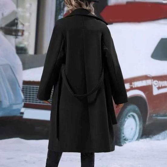 Women's Mid Length Wool Coat Double Breasted Trench Coat Long