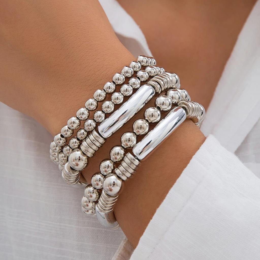 5Pcs/Set Punk Vintage Gold Color Round Beads Bracelets for Women Exaggerated Big Ball Elastic Charm Bangles HipHop Party Jewelry