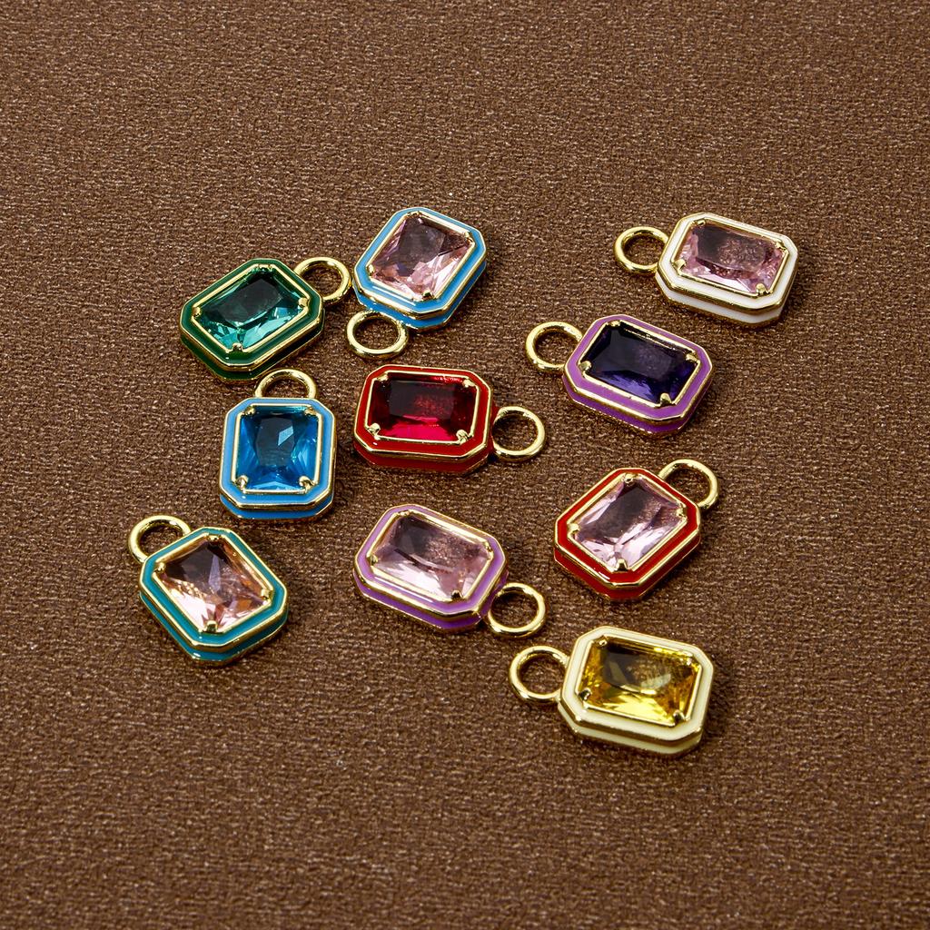 2 Stück Messing-Anhänger 18 Karat Vergoldet Mehrfarbig Achteck Emaille Anhänger Für DIY Schmuckherstellung Halskettenzubehör 15,5 mm x 9 mm