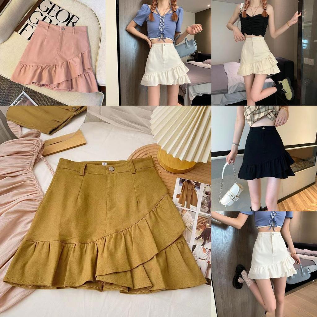 No Pattern Denim Mini Skirt With Ruffled Hem For Casual And Party Outfit