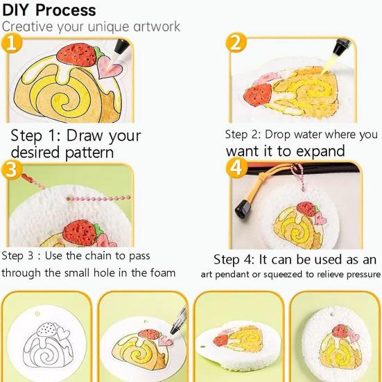 Magic Foam Texture Painting Kit 3D Drawing Magic Canvas Sponge with Water Brush Puffy Popcorn Painting Kit DIY Bubble Drawing Pens Art Supplies