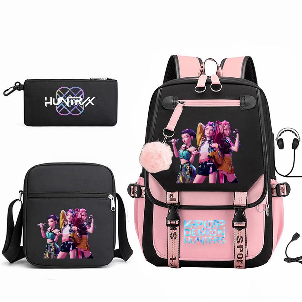 Witch Hunters Kpopdemonhunters Student School Bag Shoulder Bag Pencil Bag Three-Piece Backpack