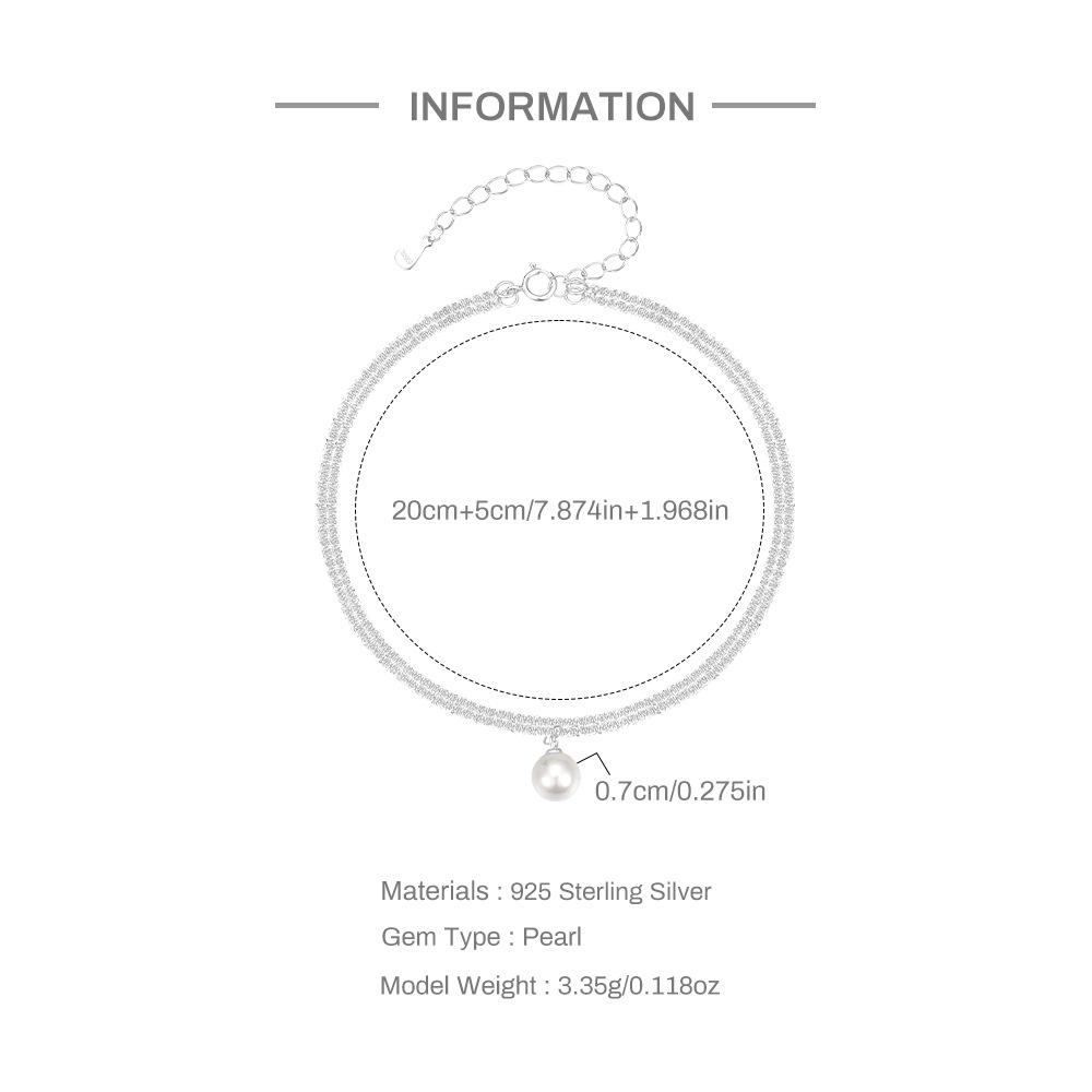 Fashion Summer S925 Sterling Silver Double Layer Adjustable Cauliflower Chain Pearl Pendant, Anklet