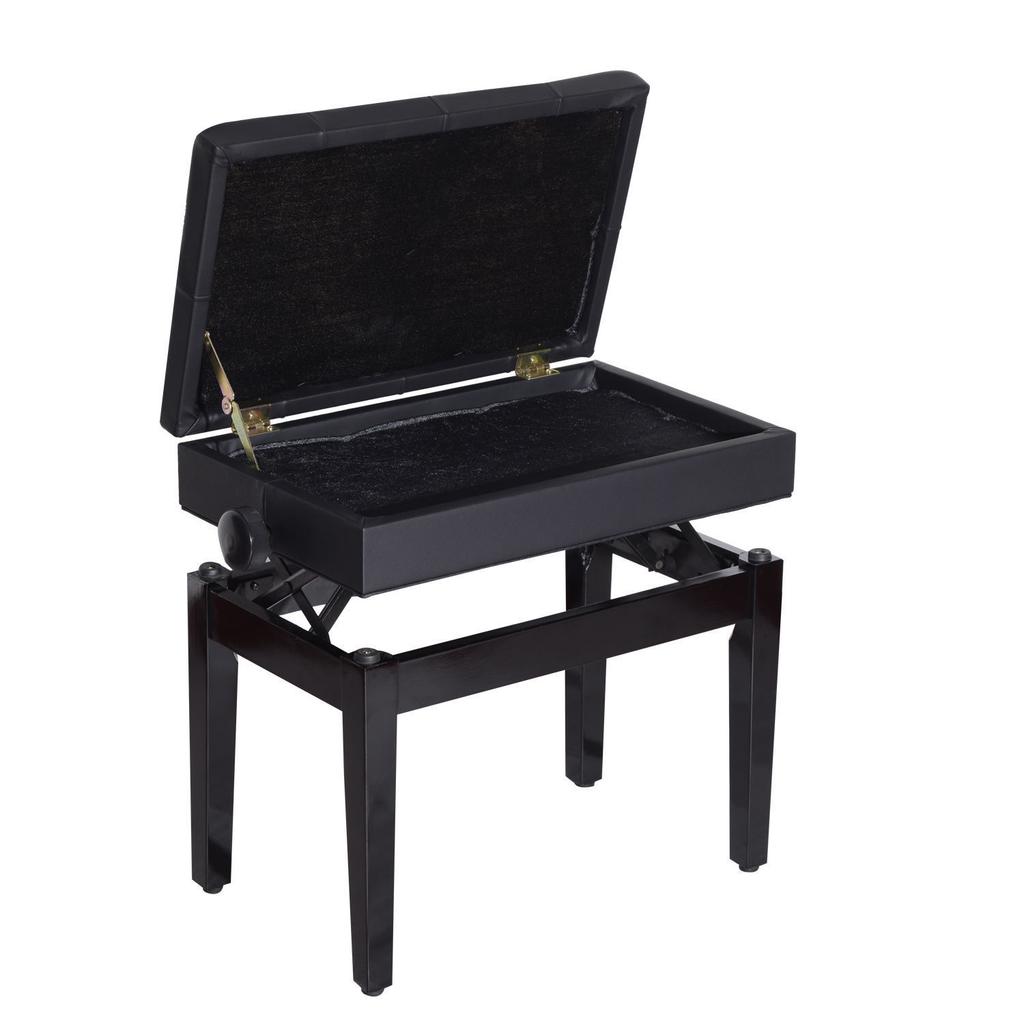 Panca per Pianoforte, Panca Regolabile in Altezza con Scomparto Portaoggetti, Gambe in Legno, Sgabello per Pianoforte in Ecopelle, per Sala Musicale, Capacità di Carico fino a 200 kg