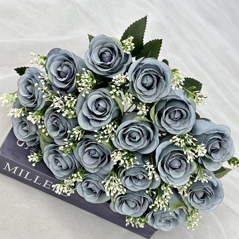 18 Heads Artificial Rose Flower Cluster For Hotel Lobby And Wedding Celebration