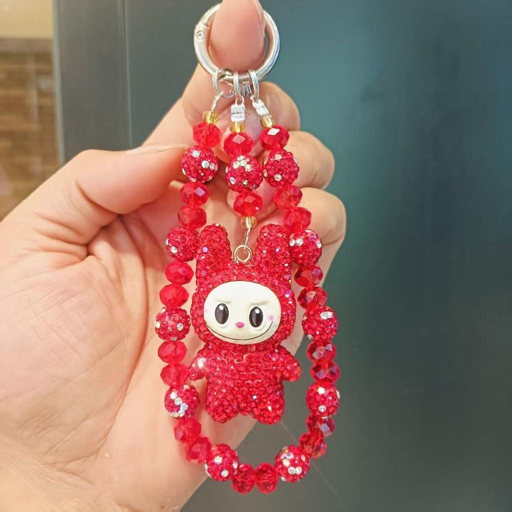 2025 Top Selling Creative Full Diamond Clay LABUBU Beaded Phone Chain for Women Cute Bag Chain Key Pendant