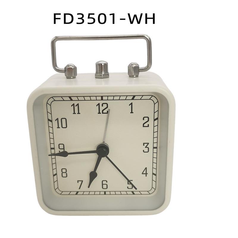 Square Alarm Clock Metal Table Clock Silent Light with Lights and Sleepy with Handheld Pointer Style Student Bedside Alarm Clock
