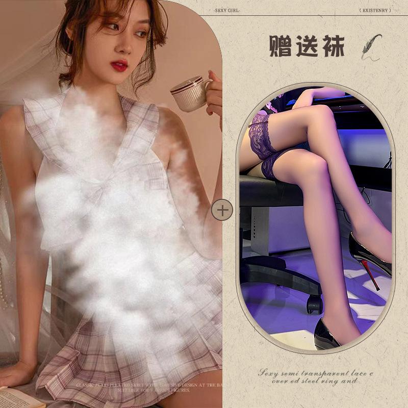Sexy lingerie sexy plaid jk student dress summer lace-up hollow schoolgirl