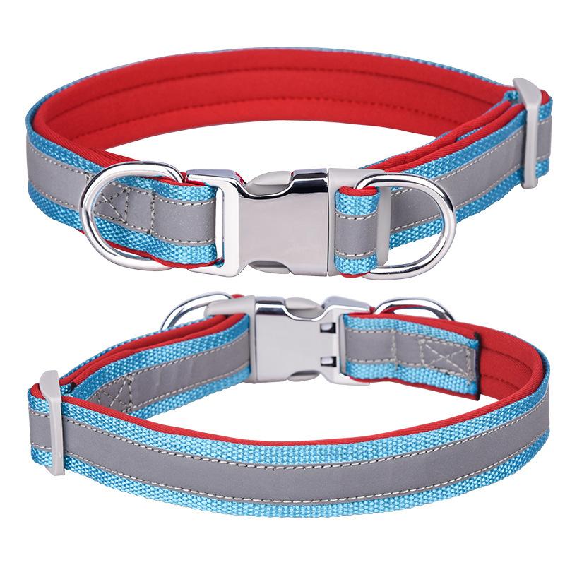 Pet Collar Can Be Engraved Metal Buckle Space Cotton Inner Highlight Reflective Strip Dog Collar Neck Ring