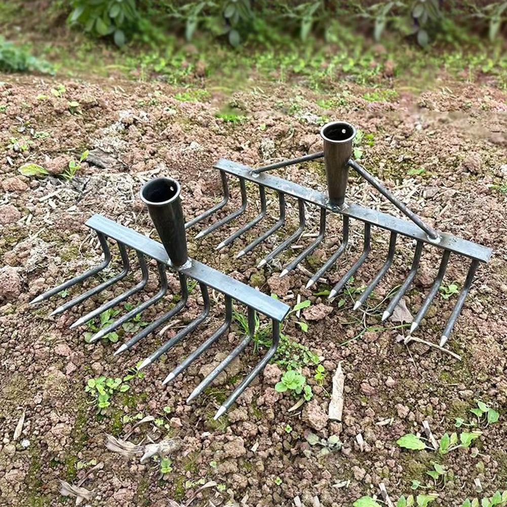 High Carbon Steel Nail Rake Multifunctional 4/7/9/12 Teeth Garden Rake Labour-Saving Loose Soil Nail Rake Agricultural Tools