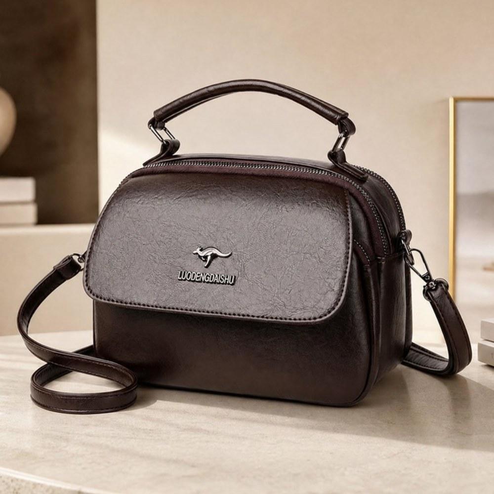 Women Multi Compartment Soft Faux Leather Handbag with Detachable Crossbody Strap for Daily Commute