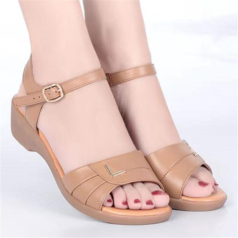 New Summer Women Sandals Open Toe Beach Shoes Female Wedges Shoes Comfortable Women's Flat Sandals Soft Soles Mom's Shoes