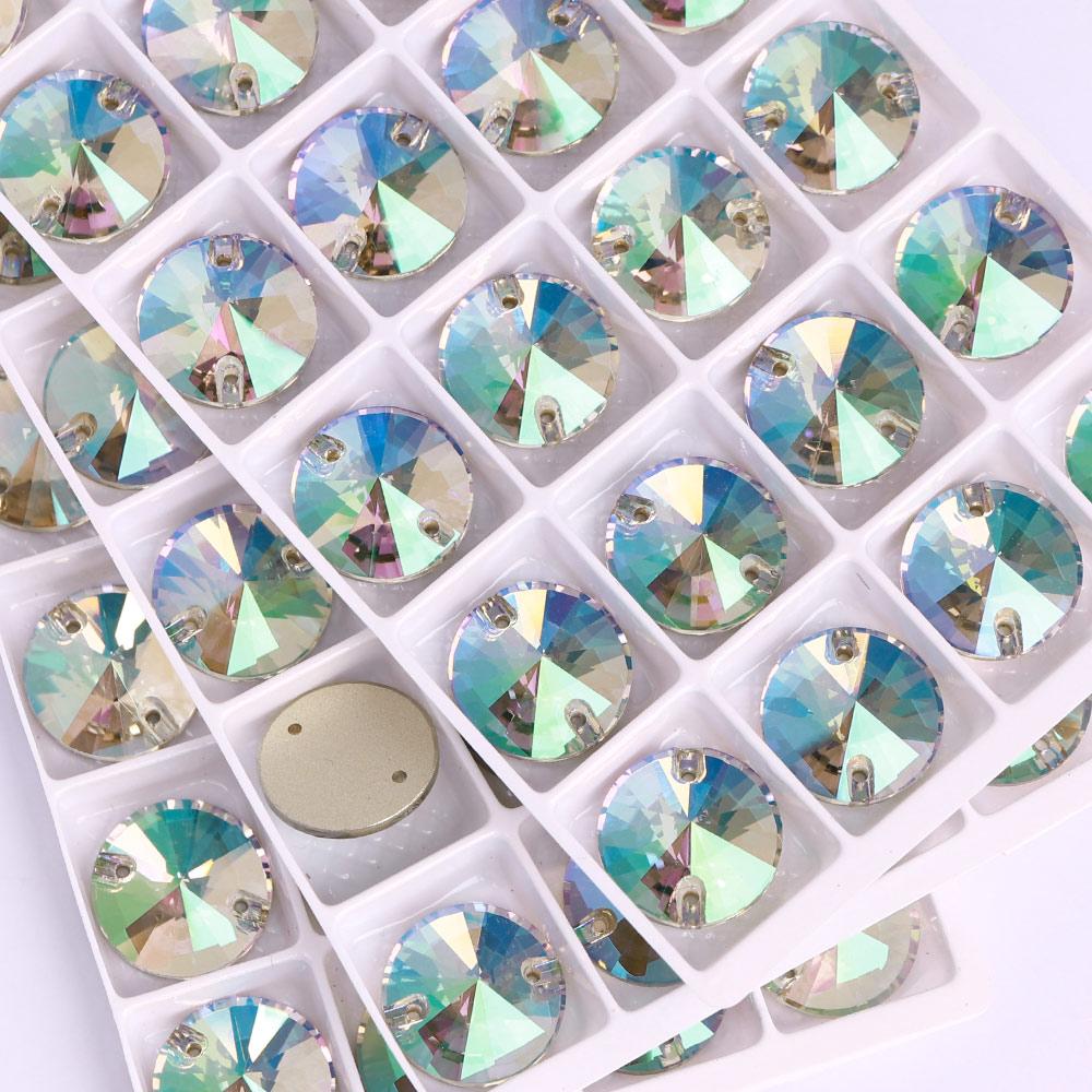High Quality Rivoli 80+ Colors Rhinestones Crystal AB Sew-on Glass Gems Clothing Flatback Sewing Stones Women Bling Bling Shine