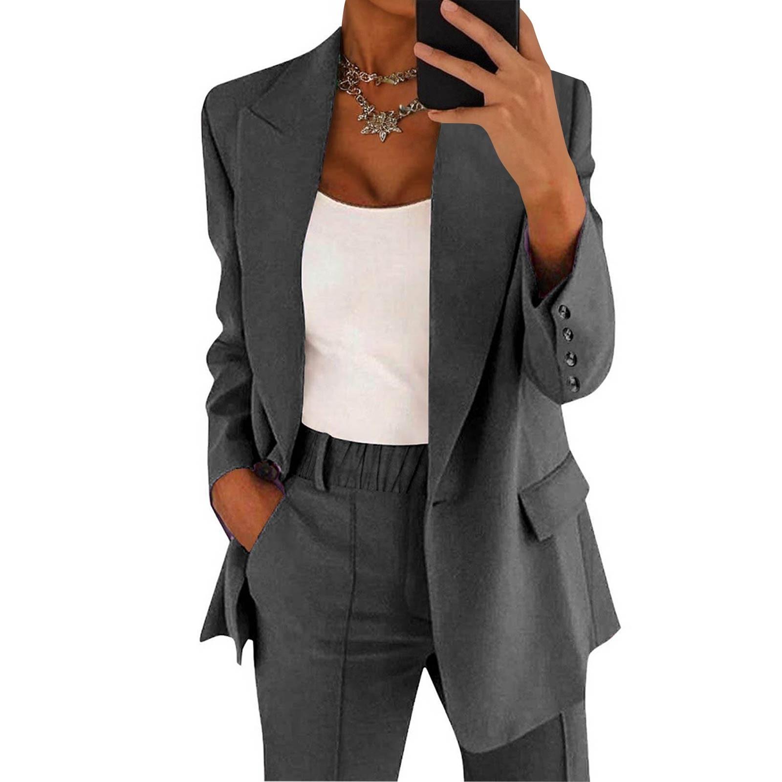 

Женский повседневный однотонный кардиган с длинными рукавами и лацканами, куртка, брюки, костюм XXXXXL темно серый