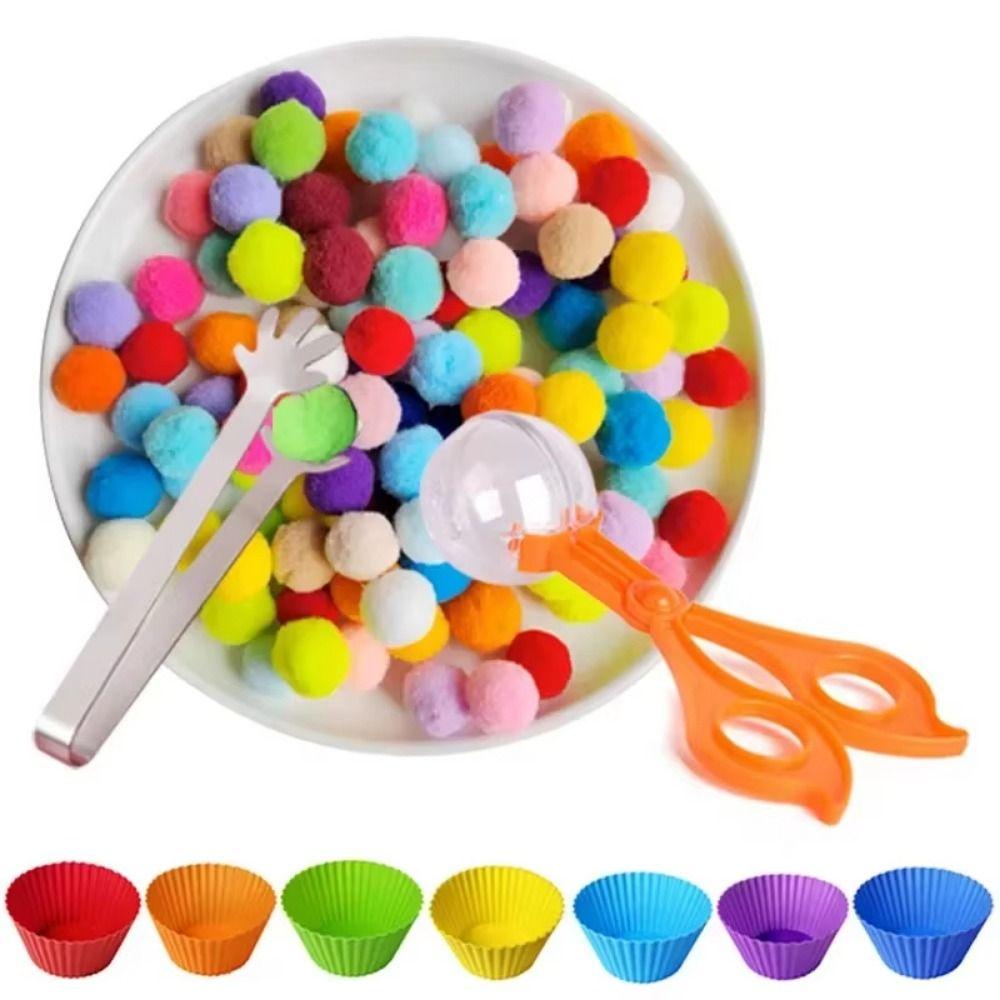 Colorful Early Education Toy Rainbow Counting Pompoms Pompoms Tweezers Toy Kids Early Education
