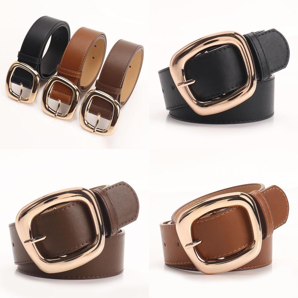 Womens Trapezoid Buckle Leather Belt With Alloy Pin Closure For Casual And Office Wear