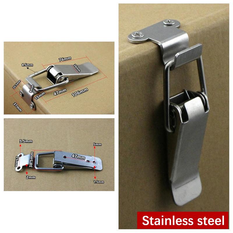 Stainless Steel Spring Loaded Draw Toggle Latch Clamp Clip Silver Hasp Latch Catch Clasp 90 Degrees Duck-Mouth Buckle Hook Lock