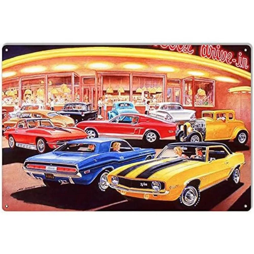 Vintage Classic Car Metal Tin Signs Mustang GT Posters Plate Wall Decor for Garage Bars Man Cave Cafe Clubs Retro Posters