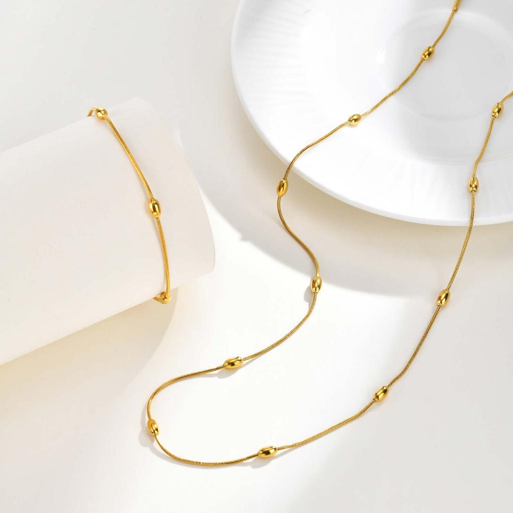 Schickes Einfaches Vergoldetes Reiskorn Runde Schlangenkette Edelstahlarmband für Damen Mode Party Täglicher Schmuck Geschenk