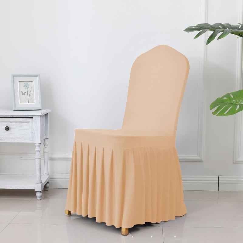 Banquet Chair Cover Thickened Elastic Pleated Skirt Dining Chair Cover Wedding Hotel Party Venue Decoration Simple and Versatile