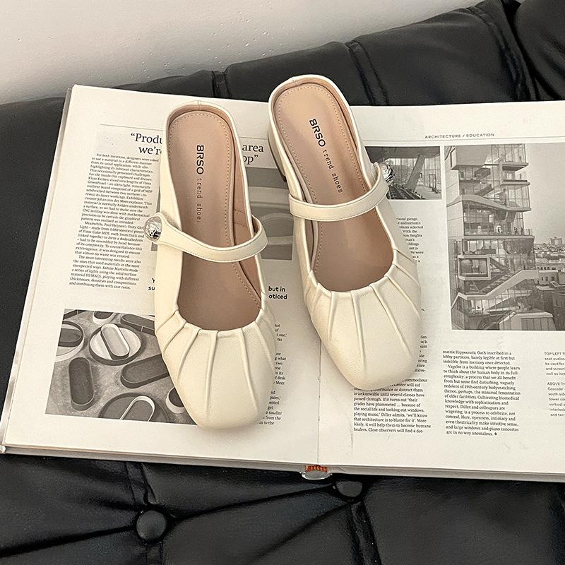 French Xiaoxiangfeng Bag Head Half Slippers Women's 2025 Summer New Outer Wear Heightened Comfort Versatile Flat Bottom Bag Head Mop