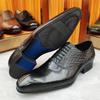 Fashion Prince Men's Classic Modern Formal Oxford Shoes Wingtip Lace up Dress Handmade Black Genuine Leather Italian Style