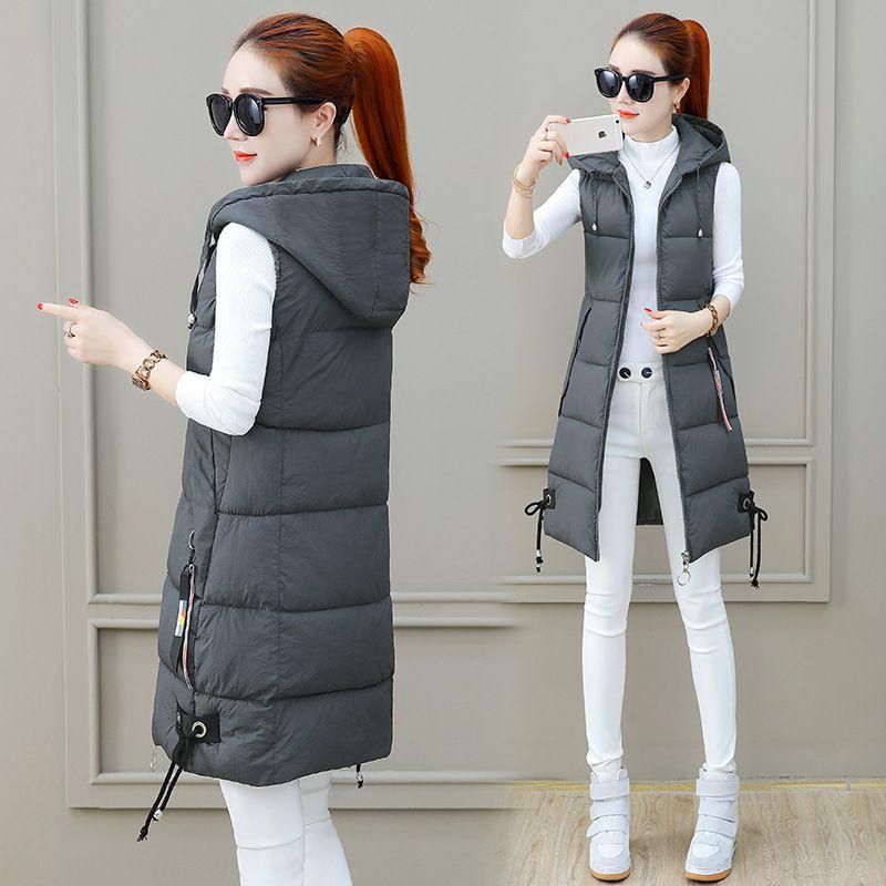 Autumn Winter Women Long Parkas Vest Warm Hooded Down Coat Parka Ladies Sleeveless Waistcoat Jacket Outwear