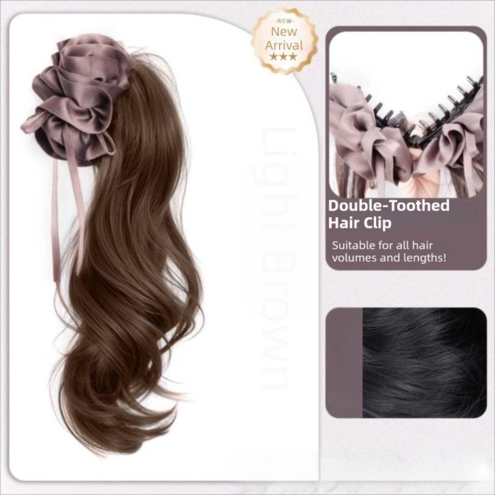 Synthetic Ribbon Banana Clip Ponytail Pleated Bow Pony Tail Hair piece  for Women