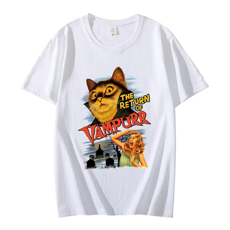 Funny Cat The Return of Vampurr Graphic T-shirt Men Women Cotton Short Sleeve Horror Halloween T Shirt Casual Clothing T-shirts