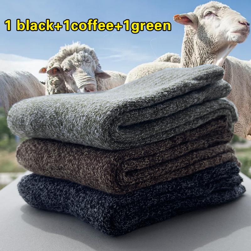 3 Pairs Winter Warm Thick Towel Bottom Man Socks Wool Male Socks Slipper Socks Merino Wool Socks Against Cold Snow Socks