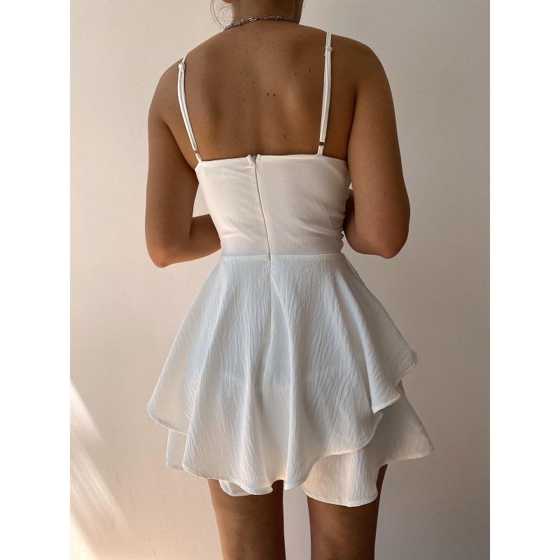 Women's Short Dress Summer New Elegant Solid Color Waist Cinched Irregular Women's Sexy Evening Dress Fashion Backless Female Suspender Dresses New