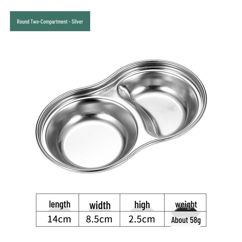 Golden Korean-Style Two/Three-Compartment Sauce Dishes – 304 Stainless Steel for Kimchi, Barbecue, and Hot Pot Seasoning.