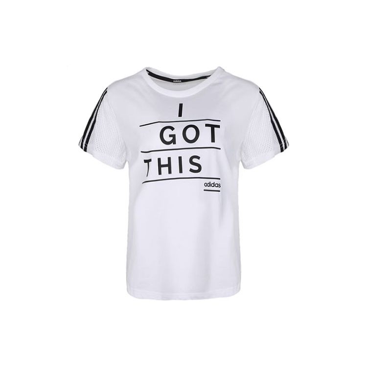 

Adidas Женская спортивная футболка с коротким рукавом и принтом надписи «Три полоски» в стиле кэжуал, белая, DW7816 XL