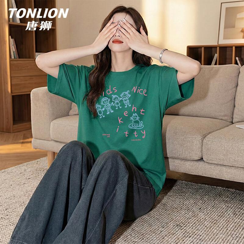 TonLion Women's Pure Cotton Loose-Fit Round Neck T-Shirt
