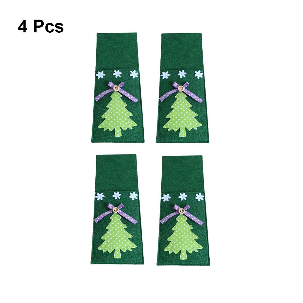 4 Pieces/Set Christmas Tree Dinnerware Holder Bag Cutlery Storage Pouch Decoration Organizer Fork Spoon Festival Party