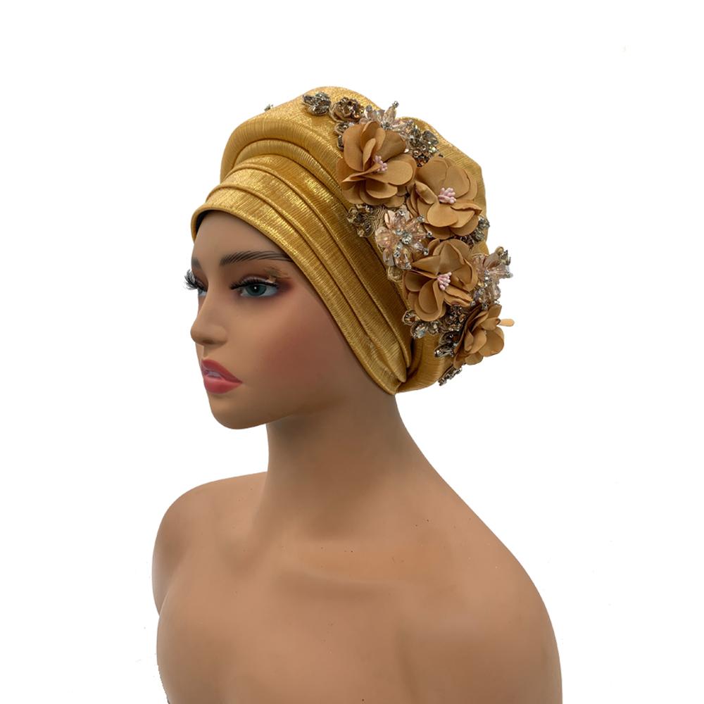 Exquisite Bouquet African Women'S Turban Cap Ready To Wear Nigeria Auto Gele Headtie Female Fashion Head Wraps Turbante Mujer