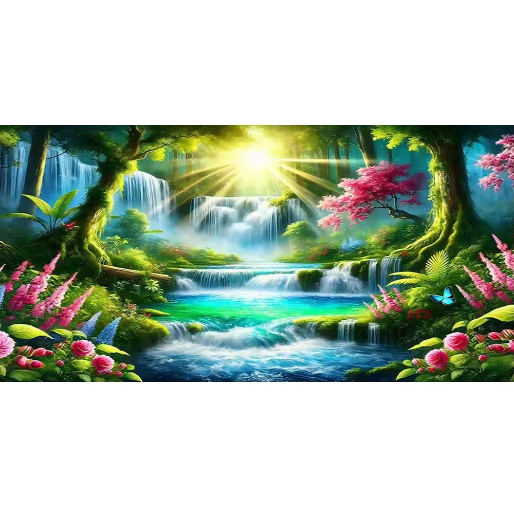 Beautiful Waterfall River and Flowers DIY Diamond Painting Cross Stitch Full Drills Diamond Mosaic New Collection Home Decor