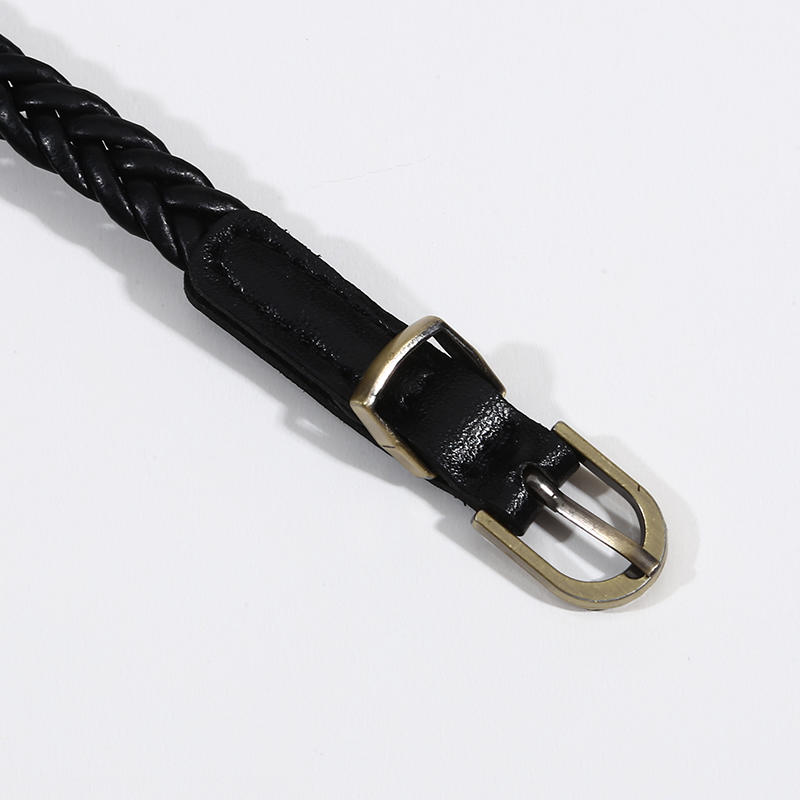Women's Skinny Braided Leather Belts Vintage Thin Woven Waist Belts for Jeans Pants Dresses with Pin Buckle