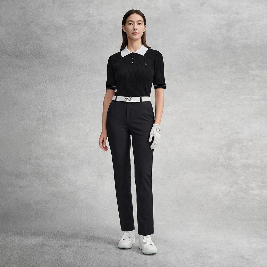 FILA Golf Series Simple Fashion Classic Sports Casual Golf Versatile Comfortable Woven Short Sleeve Polo Shirt Women tops Deep-Black A11W615408FBK