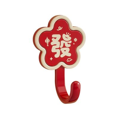 4pcs Space Saving ABS Wall Mounted Hook No Drill Chinese Style Door Hook Red Blessing Words Spring Festival Hook Party
