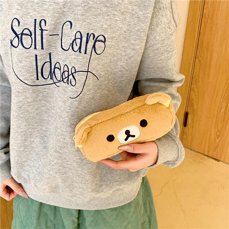 Cartoon Plush Pencil Case: Cute & Large Capacity Stationery and Makeup Brush Storage Bag for Students