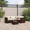 5 Piece Garden Lounge Set with Cushions Brown Poly Rattan