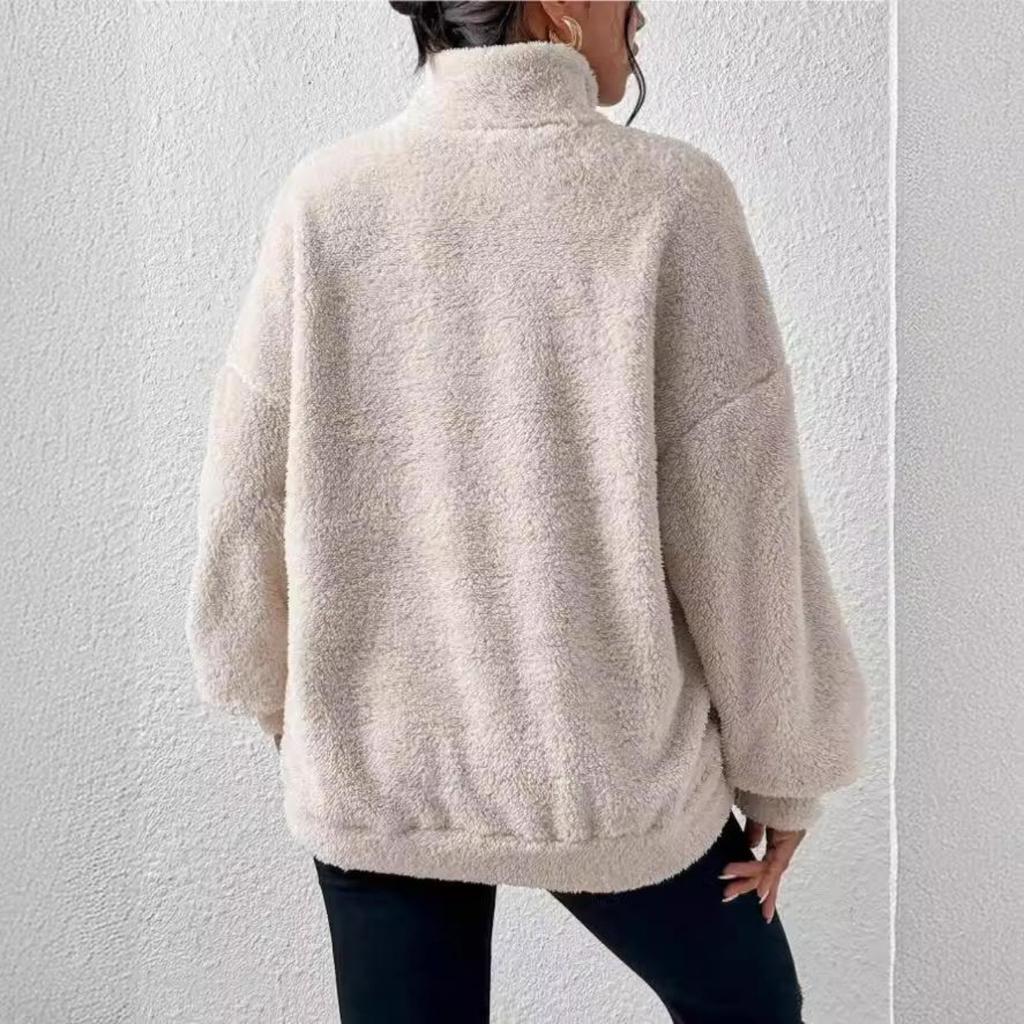 New Women’s Stylish Quilt Coat Zipper High Neck Long Sleeve Loose Pullover Coat with Pocket Casual Warm Fashion Solid Coat Soft Comfortable Work Coat