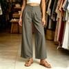Women High Waist Loose Fit Wide Leg Pants with Pockets Straight Leg Button Front Casual Trousers for Everyday Wear
